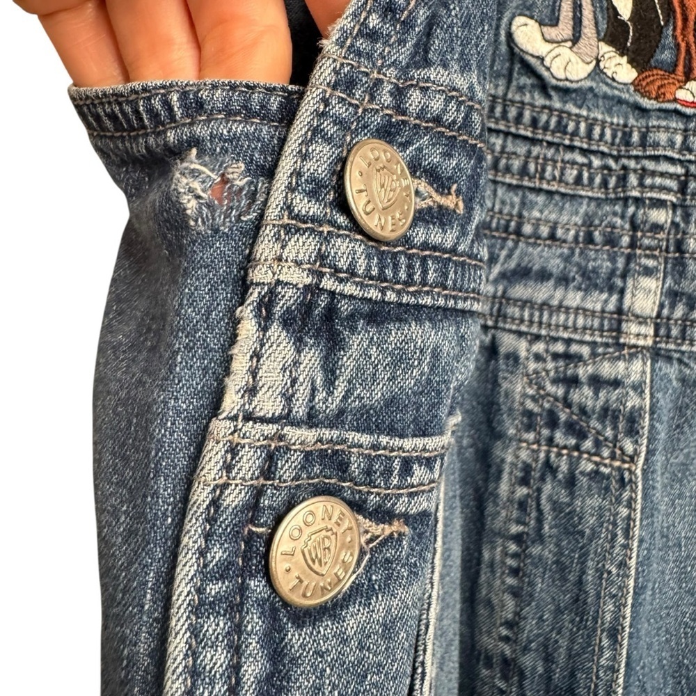 VTG 1999 Warner Brothers Studio LOONEY TUNES Embroidered Denim OVERALLS Sz M G7 - Picture 5 of 16